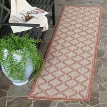 SAFAVIEH Courtyard Maksim Geometric Bordered Indoor/Outdoor Runner, 2'3" x 12', Red/Beige