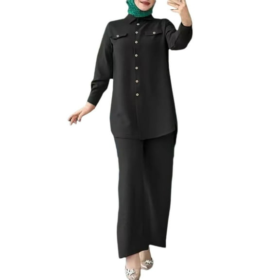 NMMUED Abayas for Women Muslim Dresses for Women Abaya Dress for Women's Muslim 2 Pieces Sets /, Black L