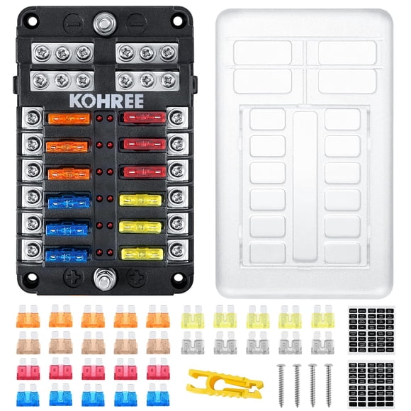 Bloque de fusibles Kohree de 12 vías, 12V, impermeable, con indicador LED