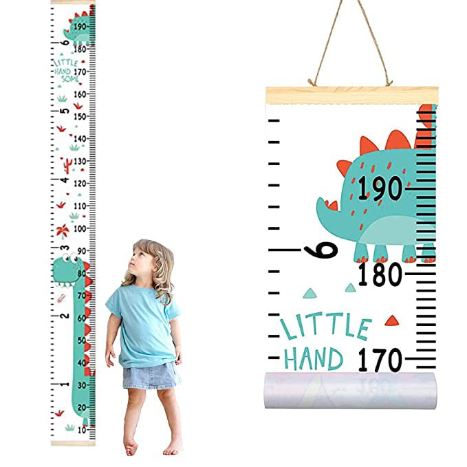 Dinosaur Hanging Ruler Wall Measurement for Kids or Children Removable Roll Up Canvas Nursery Toddler Room Decor Baby Height Growth Chart for Boys 79 x 7.9,with Box 