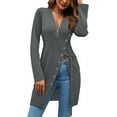 thumbnail image 3 of Women's Sexy Zip Up V Neck Long Sleeve Side Split Asymmetrical Hem Longline Tunic Blouse Top, 3 of 15