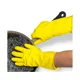thumbnail image 1 of [12 pares] Guantes de goma extra grandes para usos múltiples y resistentes para lavar platos - 11 pulgadas con forro flocado amarillo - Limpieza del hogar y la cocina - Mediano, 1 of 6