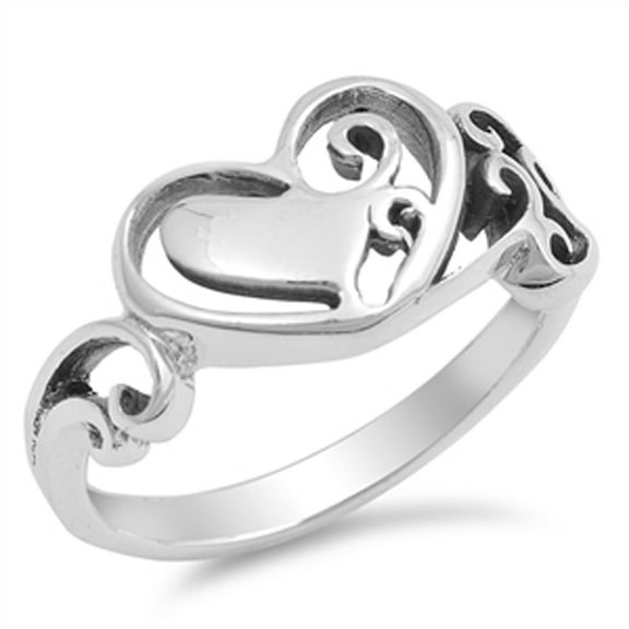 Heart Floral Filigree Promise Purity Ring .925 Sterling Silver Band Jewelry Female Male Size 10