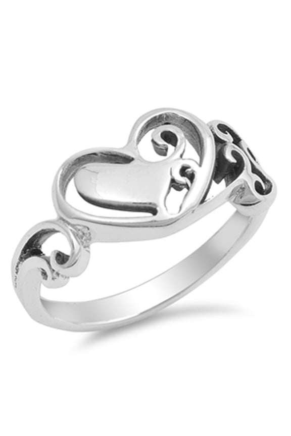 Heart Floral Filigree Promise Purity Ring .925 Sterling Silver Band Jewelry Female Male Size 6