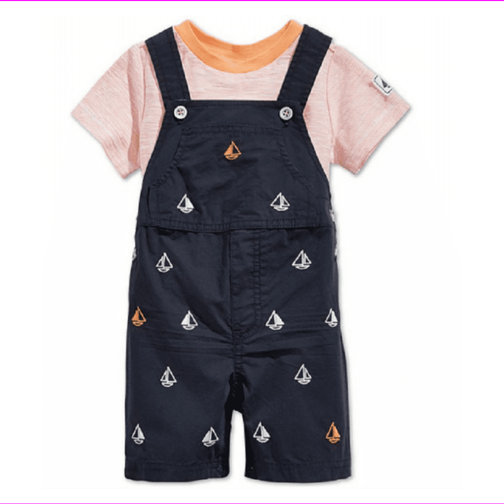 First Impressions Baby Boys 2-Piece Sailboat Shortall & T-Shirt Set Navy