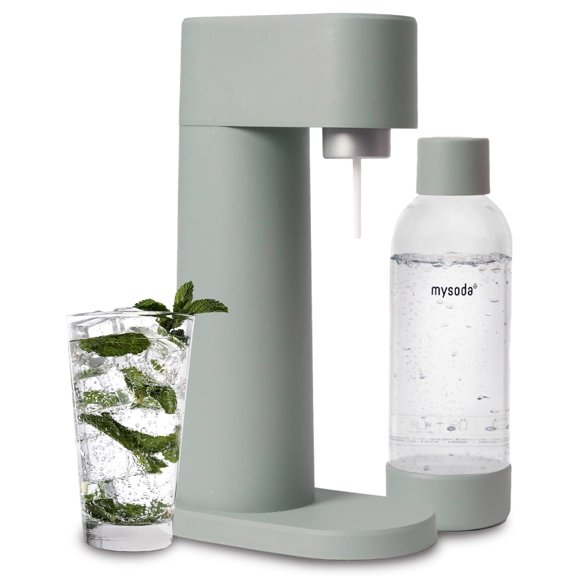 Mysoda Machine à Eau Pétillante Boisée - Machine à Eau Gazeuse Silencieuse en Composite de Bois Renouvelable et Bouteille d'Eau de 1 L - Sans Cylindre de CO2 - Seltzer