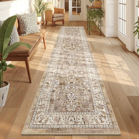 Alfombra para correr LOKHOM, lavable, 2 x 8 pulgadas, antideslizante, vintage (beige y marrón)