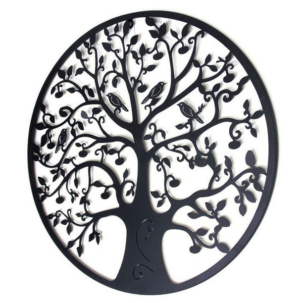 Arte de silueta de decoración de pared de árbol de la vida de metal para regalo de interior, regalo al aire libre, decoración del hogar de jardín, negro (28x28cm)