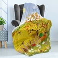 thumbnail image 4 of Fall Soft Flannel Fleece Throw Blanket, Rural Scenery with Sun Butterflies Birds and Daisies on Field Kid Nursery Concept, Cozy Plush for Indoor and Outdoor Use, 70" x 90", Multicolor, by Ambesonne, 4 of 5