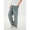 thumbnail image 5 of Biezeib Men's Ripped Distressed Denim Pants Sky Blue Mid Waist Straight Fit Washed Destroyed Denim Jeans, 5 of 6