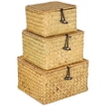 thumbnail image 2 of 3 PCS Handwoven Seagrass Storage Baskets with Lid, Rectangular Household Organizer Bins, Multipurpose Storage Box for Home Organization, Stylish Gift Basket, 2 of 6