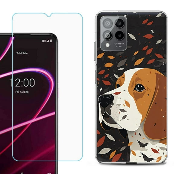 OneToughShield ® for T-Mobile Revvl 6x Pro 5G Shockproof Fashion Phone Case, with Tempered Glass Screen Protector - Beagle