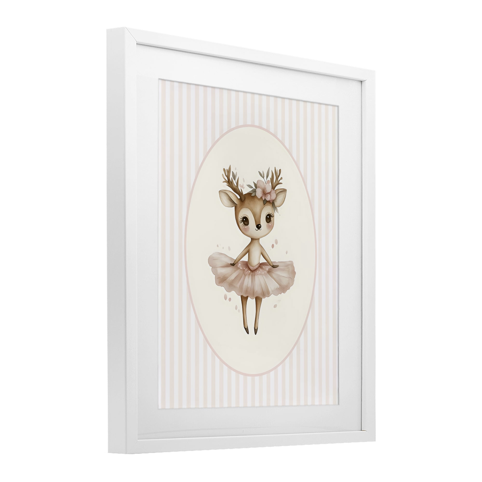 Stupell Industries Nursery Ballerina Deer Striped White Framed Print Under Glass, design by LSR Design Studio