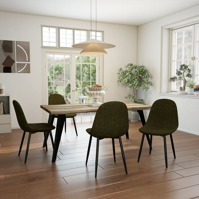 Homy Casa Modern Industrial 5-Piece Dining Set for 4 for Dining Room, Faux Wood Walnut Live Edge Table with 4 Armless Chairs