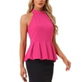 thumbnail image 4 of INSPIRE CHIC Women's Sleeveless Summer Beach Pleated Halter Neck Peplum Blouse Tops S Hot Pink, 4 of 5