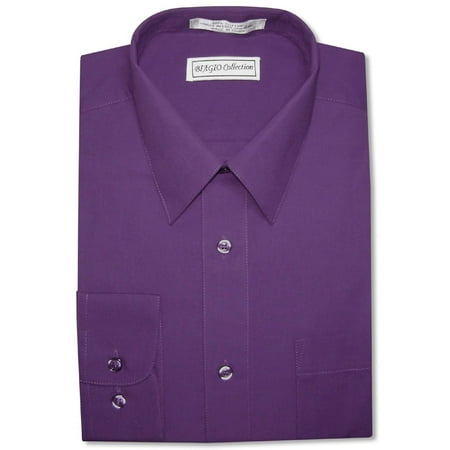Biagio Mens 100 Cotton Solid Purple Indigo Dress Shirt w/Convertible ...
