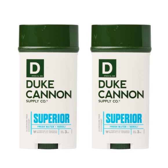 Duke Cannon Supply Co. Desodorante sin aluminio para hombres 3 oz. Paquete de 2 superiores: control de olores masculino único y calma la piel