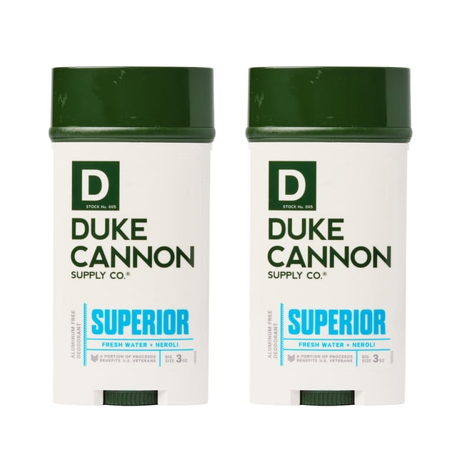 Duke Cannon Supply Co. Desodorante sin aluminio para hombres 3 oz. Paquete de 2 superiores: control de olores masculino único y calma la piel