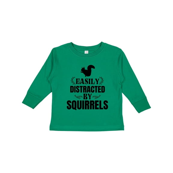 Inktastic Easily Distracted by Squirrels Boys or Girls Long Sleeve Toddler T-Shirt