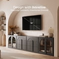 thumbnail image 4 of BELLEZE 4-Piece Modular Sideboard Buffet Cabinet Freely Configurable, Glass Door Storage with Adjustable Shelf and 3-Drawer Storage, Media Console Credenza for Living Room Kitchen, Ebony, 4 of 7