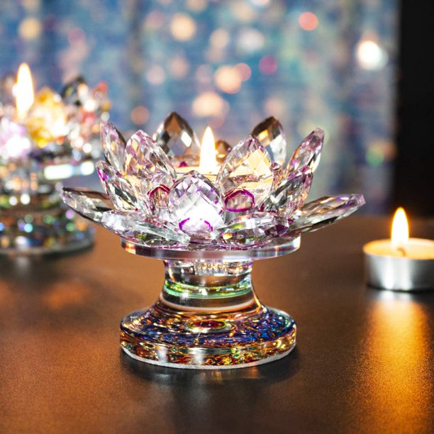 tempo Forfærdeligt detekterbare H&D Colorful Crystal Lotus Flower Tealight Candle Holder (4.5Inch-Purple) -  Walmart.com