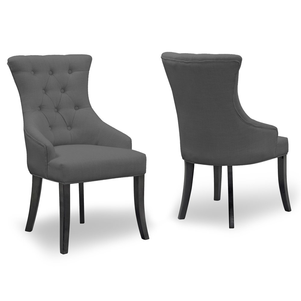 Set of 2 Alei Grey Fabric Dining Chair Wing Chair with Tufted Buttons