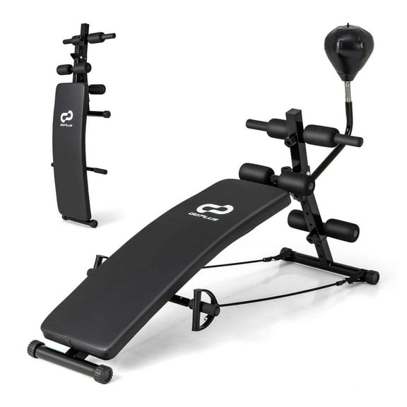 Goplus Adjustable Decline Sit-Up Bench for Home Gym with Speed Ball and Resistance Bands