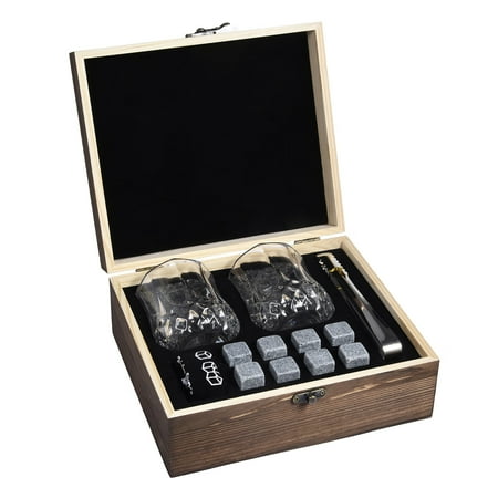 

Rocks Whisky Chilling Stones 8 Whisky Stones with 2 Glasses Tongs Wooden Gift Box for Men Dad Husband Birthday Party Holiday Present