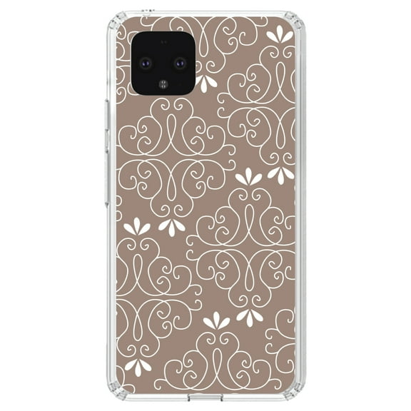 DistinctInk Clear Shockproof Hybrid Case for Google Pixel 4 (5.7" Screen) - TPU Bumper, Acrylic Back, Tempered Glass Screen Protector - Tan White Floral