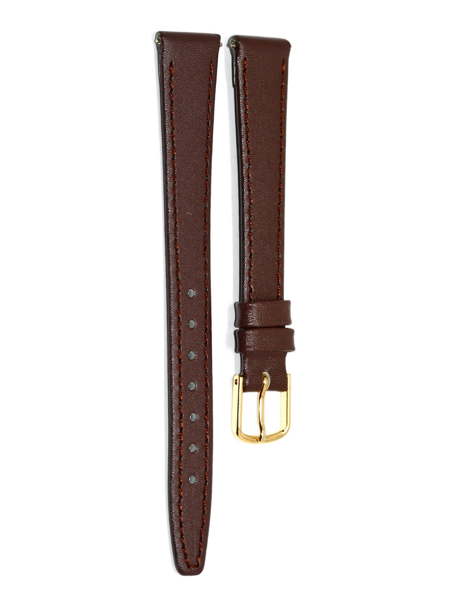 13MM BROWN STITCHED GENUINE CALFSKIN LEATHER WATCH BAND STRAP FITS