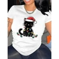 thumbnail image 1 of T-Shirt Décontracté de Noël pour Femmes avec Imprimé Chat, Col Rond en Polyester, Graphique Festif, Tissu Tricoté Extensible Moyen, pour Toutes Saisons, Confortable, Fête des Pères, Fête des Mères, Nouvel An, Printemps, 1 of 7