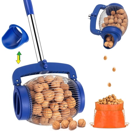 Nut Gatherer, Large Cage Walnut Picker Upper Roller, Nut Collector with 2 Dumping Methods for Pinecones, Sweet Gumballs, Golf Balls, Tennis Balls, Pick Up Objects 1'' to 2-1/2'' in Size
