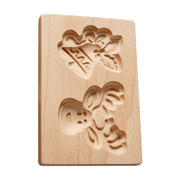 Cortadores de Galletas de Madera - Madera Natural, Recubiertos de Cera de Abejas, Patrones Florales, para Galletas/Tartas/Mooncakes DIY, Manualidades de Pastelería para Niños