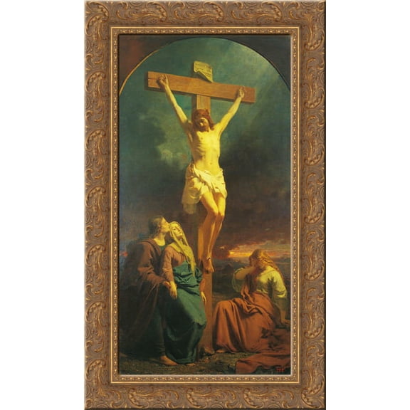Christ of the Cross 24x14 Gold Ornate Wood Framed Canvas Art by Johann Koler