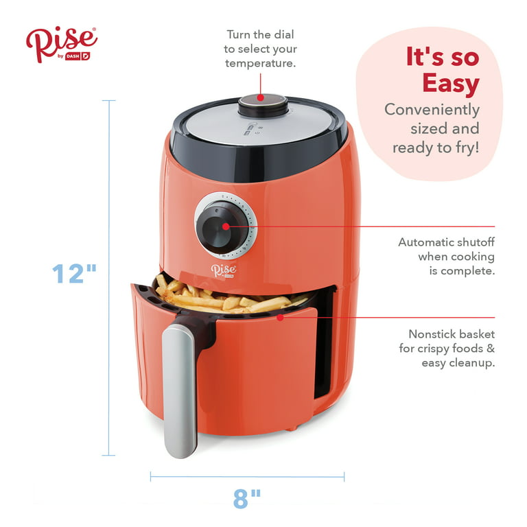 Rise By Dash Compact Air Fryer Oven with Temp Control Non-Stick Basket,  Recipes + Auto Shut Off, 2 Quart - Orange