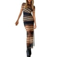 thumbnail image 1 of Franhais Women Bodycon Dress Round Neck Short Sleeve See-Through Striped Slit Long Dresses, 1 of 7