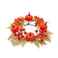 thumbnail image 2 of Halloween Mini Fall Pumpkin Wreath, Candle Ring with Maple Berry Pinecone for Table, Harvest, Thanksgiving Decor, 2 of 6