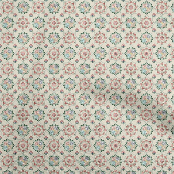 oneOone Cotton Poplin Twill Light Beige Fabric Asian Suzani Craft Projects Decor Fabric Printed By The Yard 56 Inch Wide