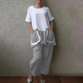 thumbnail image 2 of Womens Loungewear Two Piece Casual Linen Short Sleeve Tops with Two Pockets Cropped Wide Leg Pants Pajamas Sets Womens Clothes, 2 of 7
