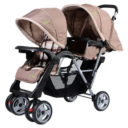 Twin Stroller - Foldable Twin Baby Double Stroller Kids Jogger Travel Infant Pushchair Gray