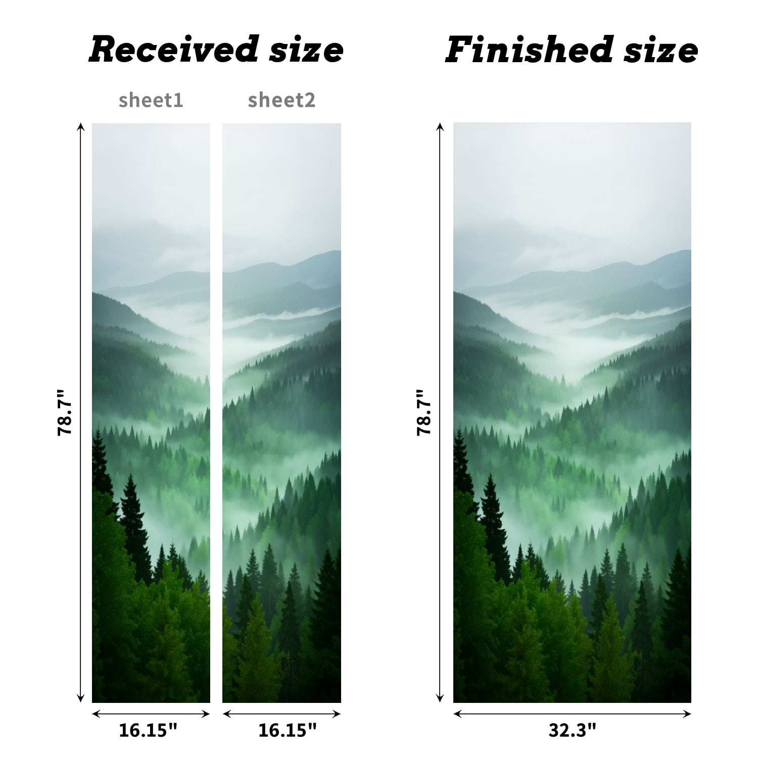 Self Adhesive Vinyl Refrigerator Wrap Set Misty Mountain Forest Landscape Layered Pine Trees Soft Door Mural Removable Fridge Sticker Peel and Stick&nbsp;Full Door Cover Decal Kitchen Bar Decor