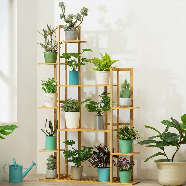 Support de plantes de bureau, support de plantes en pots succulents, porte- fleurs en bois de bureau à 3 niveaux, pour balcon et chambre à coucher  (couleur: bois