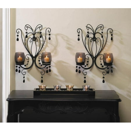 Romantic Visions Candle  Sconce Set with Tinted Glass 