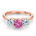 thumbnail image 3 of Gem Stone King 18K Rose Gold Plated Silver Pink Created Sapphire and Sky Blue Topaz Engagement Ring for Women | 2.40 Cttw | Round 6MM | Gemstone September Birthstone | Size 8, 3 of 6