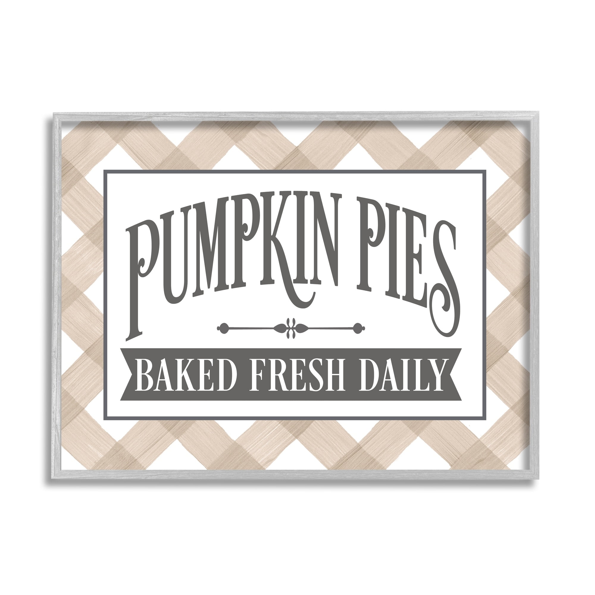 Stupell Industries Pumpkin Pies Baked Fresh Seasonal Tartan Sign Graphic Art Gray Framed Art Print Wall Art, Design by Lettered and Lined