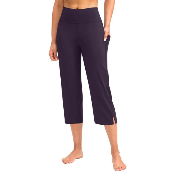Capri Pants for Women Dressy Casual Elastic Waist Straight Leg Front Slit Leggings Y2K Going Out Cropped Pants Purple XL