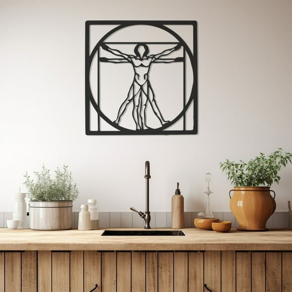 LaModaHome Exclusive Vitruvian Man Metal Wall Art – Durable & Artistic Metal Wall Art for Home and Office Decor, Perfect for Any Interior Design Aesthetic