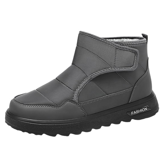 AUDeals Men’s Winter Snow Boots Wide Toe Slip On Fur Lined Waterproof Anti Slip Lightweight Hiking Ankle Boots (Grey, 7)