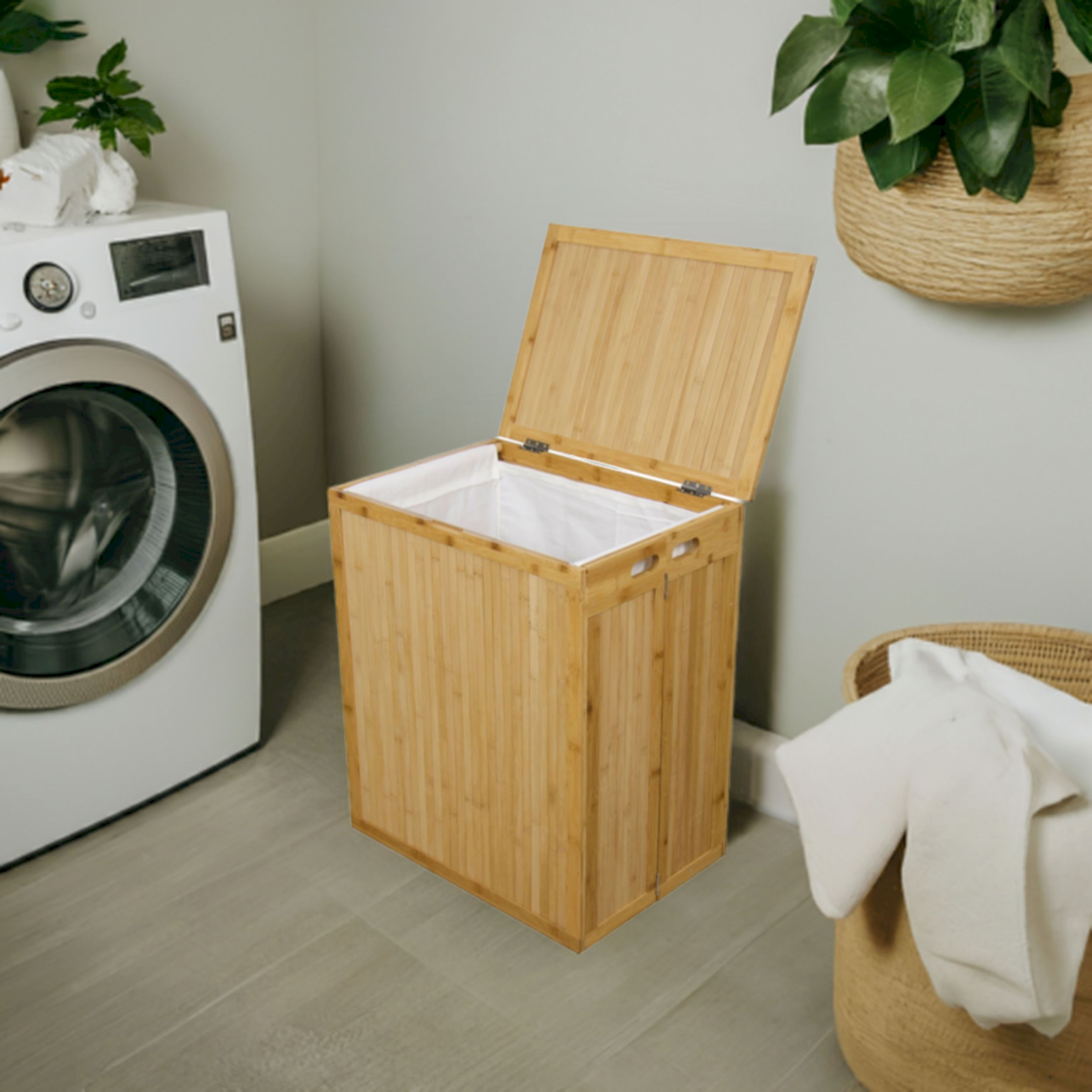 Eccostyle by CCL Solid Bamboo Folding Clothes Hamper with Removable Laundry Bag