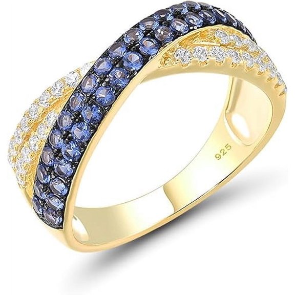 Rag Jewels 3.00 Ct Round Cut Sapphire & Diamond Engagement Wedding Promise Crissover Band Ring 14K Yellow Gold Plated 925 Sterling Silver For Women's -4